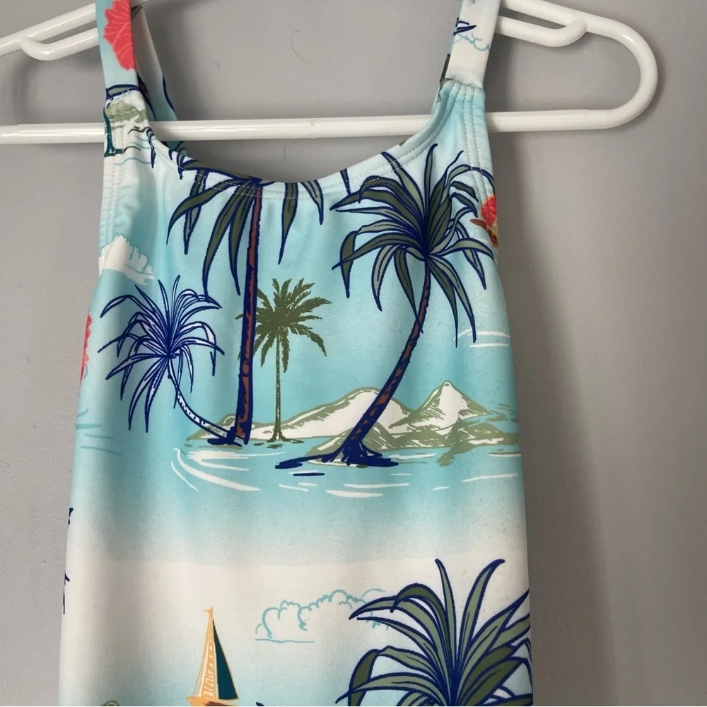 Outdoor Oasis 5T Toddler White Tropical One Piece Swimsuit Coconut Palm Tree
